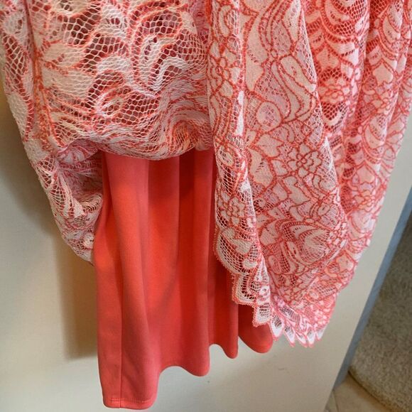 Betsey Johnson dress, sz 8, cream lace over coral lining, short sleeve, EUC - Picture 9 of 16